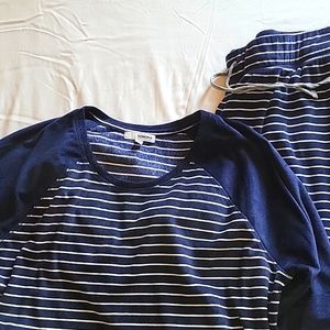 Sonoma XL Top and Pant set blue white stripe velour NICE